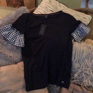 Tommy Hilfiger navy top gingham sleeves women’s Sm